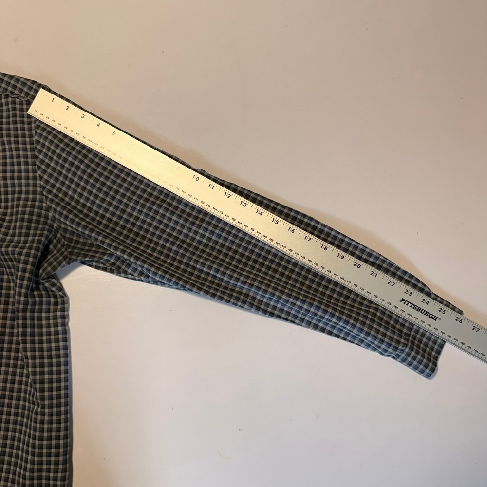Theory Benner Trimont Men's XL Gingham Button Down Shirt Blue Grey Cotton Plaid - Picture 16 of 16